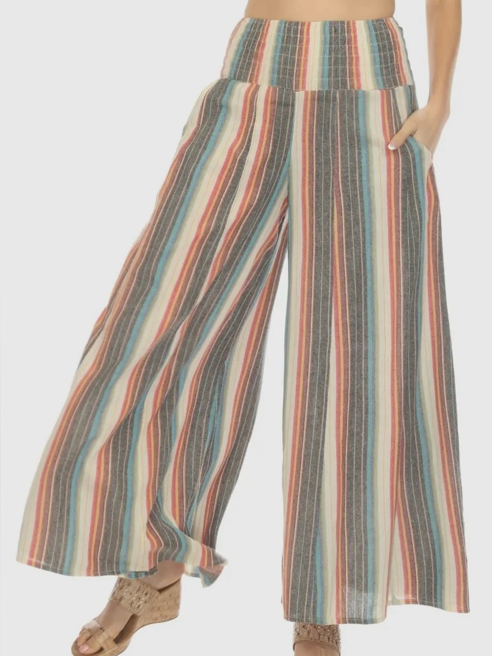 Wide Leg Striped Palazzo Pants - Multicolor
